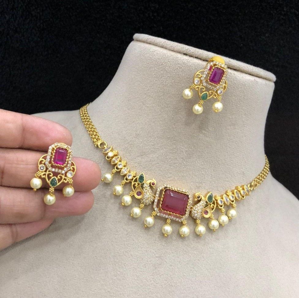 Royal Ruby Pearl Beads Choker set
